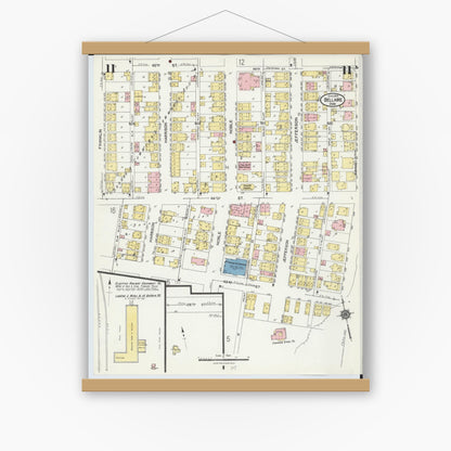 Old map wall art mockup — magnetic wood frame on white wall — Sanborn Fire Insurance Map from Bellaire, Belmont County, Ohio (1924), Sheet #0011