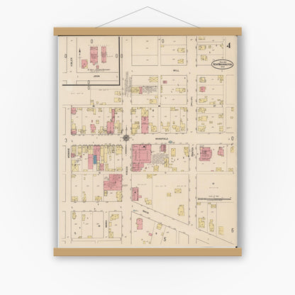 Old map wall art mockup — magnetic wood frame on white wall — Sanborn Fire Insurance Map from New Washington, Crawford County, Ohio (1922), Sheet #0004