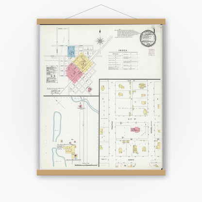 Old map wall art mockup — magnetic wood frame on white wall — Sanborn Fire Insurance Map from Morrisonville, Christian County, Illinois (1901) - Complete Map Set