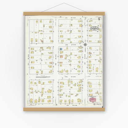 Old map wall art mockup — magnetic wood frame on white wall — Sanborn Fire Insurance Map from Faribault, Rice County, Minnesota (1921), Sheet #0005