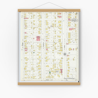 Old map wall art mockup — magnetic wood frame on white wall — Sanborn Fire Insurance Map from Circleville, Pickaway County, Ohio (1899), Sheet #0007