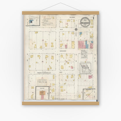 Old map wall art mockup — magnetic wood frame on white wall — Sanborn Fire Insurance Map from Breckenridge, Caldwell County, Missouri (1935) - Complete Map Set