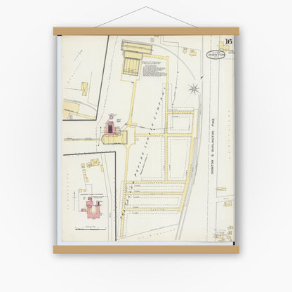 Old map wall art mockup — magnetic wood frame on white wall — Sanborn Fire Insurance Map from Ironton, Lawrence County, Ohio (1893), Sheet #0016