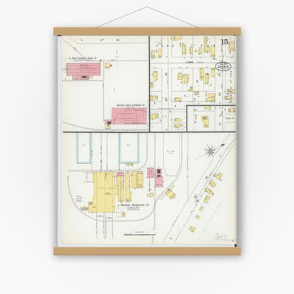 Old map wall art mockup — magnetic wood frame on white wall — Sanborn Fire Insurance Map from Lorain, Lorain County, Ohio (1900), Sheet #0015