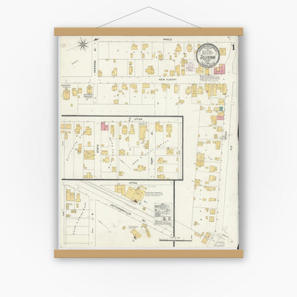 Old map wall art mockup — magnetic wood frame on white wall — Sanborn Fire Insurance Map from Sellersburg, Clark County, Indiana (1905) - Complete Map Set
