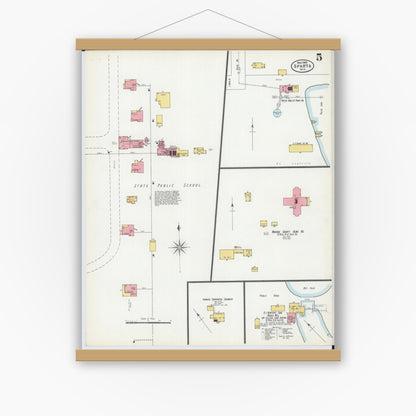 Old map wall art mockup — magnetic wood frame on white wall — Sanborn Fire Insurance Map from Sparta, Monroe County, Wisconsin (1900), Sheet #0005