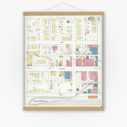 Old map wall art mockup — magnetic wood frame on white wall — Sanborn Fire Insurance Map from Monett, Barry County, Missouri (1917), Sheet #0007