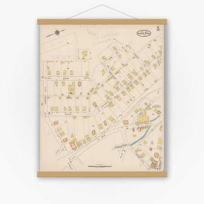 Old map wall art mockup — magnetic wood frame on white wall — Sanborn Fire Insurance Map from Roaring Spring, Blair County, Pennsylvania (1922), Sheet #0005