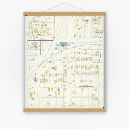 Old map wall art mockup — magnetic wood frame on white wall — Sanborn Fire Insurance Map from Bessemer, Gogebic County, Michigan (1908), Sheet #0005