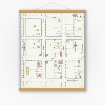Old map wall art mockup — magnetic wood frame on white wall — Sanborn Fire Insurance Map from Tavares, Lake County, Florida (1920), Sheet #0002