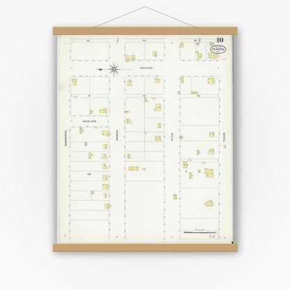 Old map wall art mockup — magnetic wood frame on white wall — Sanborn Fire Insurance Map from Vernon, Wilbarger County, Texas (1907), Sheet #0010