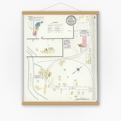 Old map wall art mockup — magnetic wood frame on white wall — Sanborn Fire Insurance Map from Roscoe, Sullivan County, New York (1911) - Complete Map Set