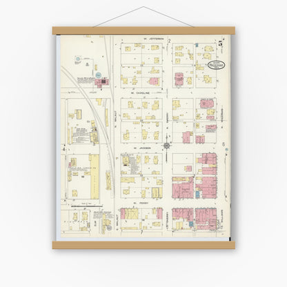 Old map wall art mockup — magnetic wood frame on white wall — Sanborn Fire Insurance Map from Paulding, Paulding County, Ohio (1913), Sheet #0005
