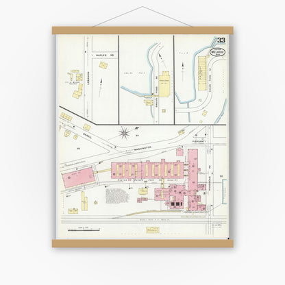Old map wall art mockup — magnetic wood frame on white wall — Sanborn Fire Insurance Map from Melrose, Middlesex County, Massachusetts (1909), Sheet #0033