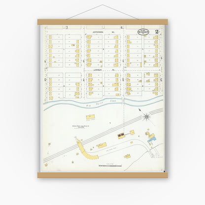 Old map wall art mockup — magnetic wood frame on white wall — Sanborn Fire Insurance Map from Windber, Somerset County, Pennsylvania (1904), Sheet #0002