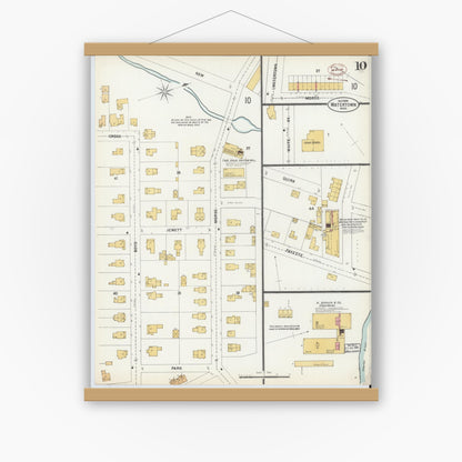 Old map wall art mockup — magnetic wood frame on white wall — Sanborn Fire Insurance Map from Watertown, Middlesex County, Massachusetts (1899), Sheet #0010