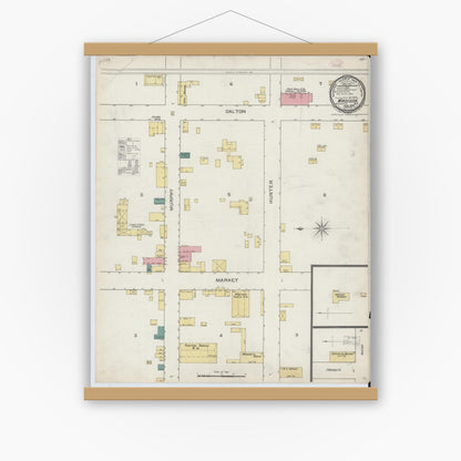 Old map wall art mockup — magnetic wood frame on white wall — Sanborn Fire Insurance Map from Madison, Rockingham County, North Carolina (1893), Sheet #0001