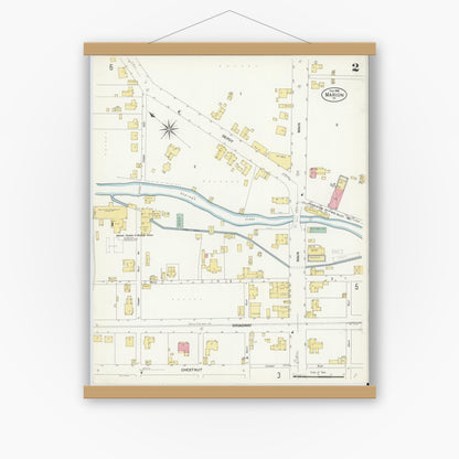 Old map wall art mockup — magnetic wood frame on white wall — Sanborn Fire Insurance Map from Marion, Smyth County, Virginia (1908), Sheet #0002