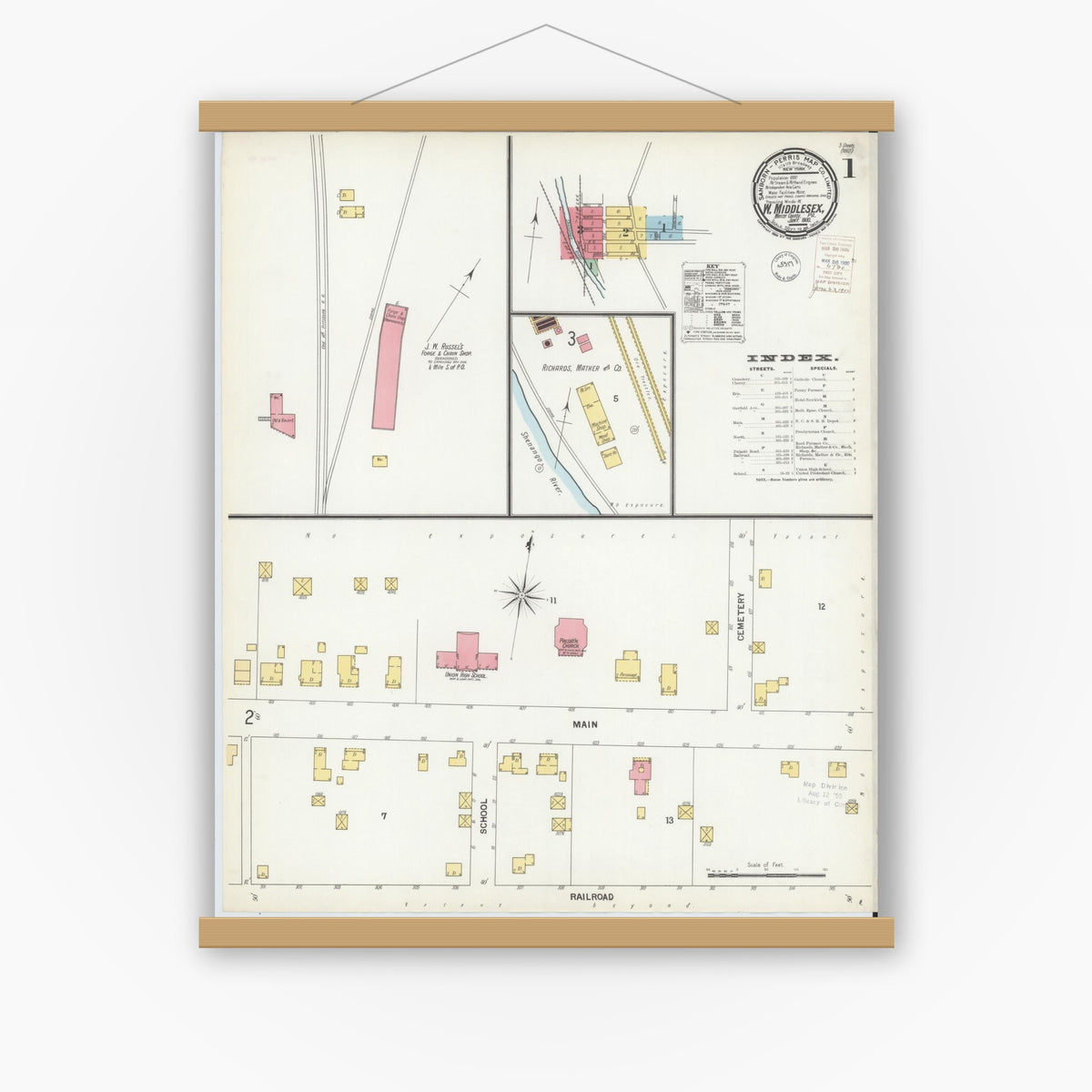 Old map wall art mockup — magnetic wood frame on white wall — Sanborn Fire Insurance Map from West Middlesex, Mercer County, Pennsylvania (1900) - Complete Map Set