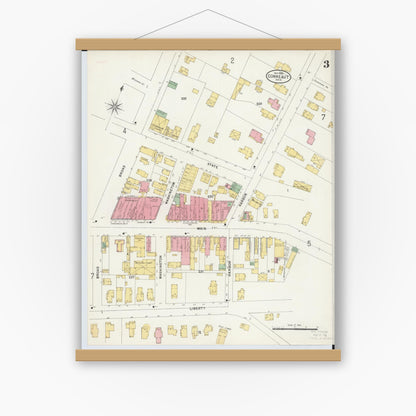Old map wall art mockup — magnetic wood frame on white wall — Sanborn Fire Insurance Map from Conneaut, Ashtabula County, Ohio (1898), Sheet #0003