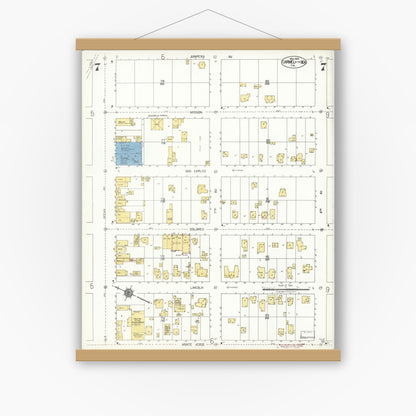 Old map wall art mockup — magnetic wood frame on white wall — Sanborn Fire Insurance Map from Carmel By The Sea, Monterey County, California (1924), Sheet #0007