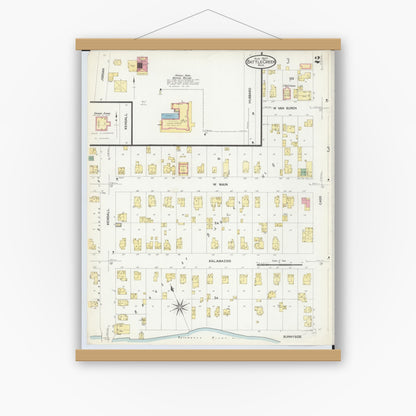 Old map wall art mockup — magnetic wood frame on white wall — Sanborn Fire Insurance Map from Battle Creek, Calhoun County, Michigan (1907), Sheet #0002