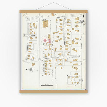 Old map wall art mockup — magnetic wood frame on white wall — Sanborn Fire Insurance Map from Natick, Middlesex County, Massachusetts (1899), Sheet #0004