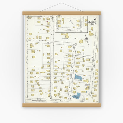 Old map wall art mockup — magnetic wood frame on white wall — Sanborn Fire Insurance Map from Brewster, Putnam County, New York (1920), Sheet #0002
