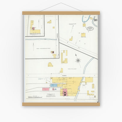 Old map wall art mockup — magnetic wood frame on white wall — Sanborn Fire Insurance Map from Corry, Erie County, Pennsylvania (1904), Sheet #0010