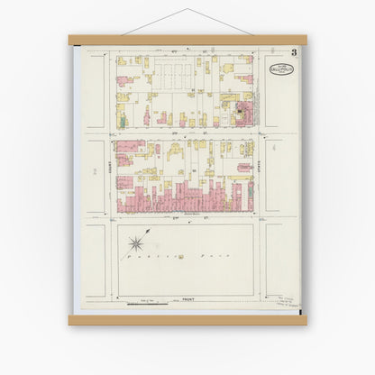 Old map wall art mockup — magnetic wood frame on white wall — Sanborn Fire Insurance Map from Gallipolis, Gallia County, Ohio (1895), Sheet #0003