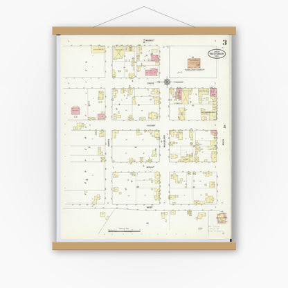 Old map wall art mockup — magnetic wood frame on white wall — Sanborn Fire Insurance Map from West Union, Adams County, Ohio (1912), Sheet #0003
