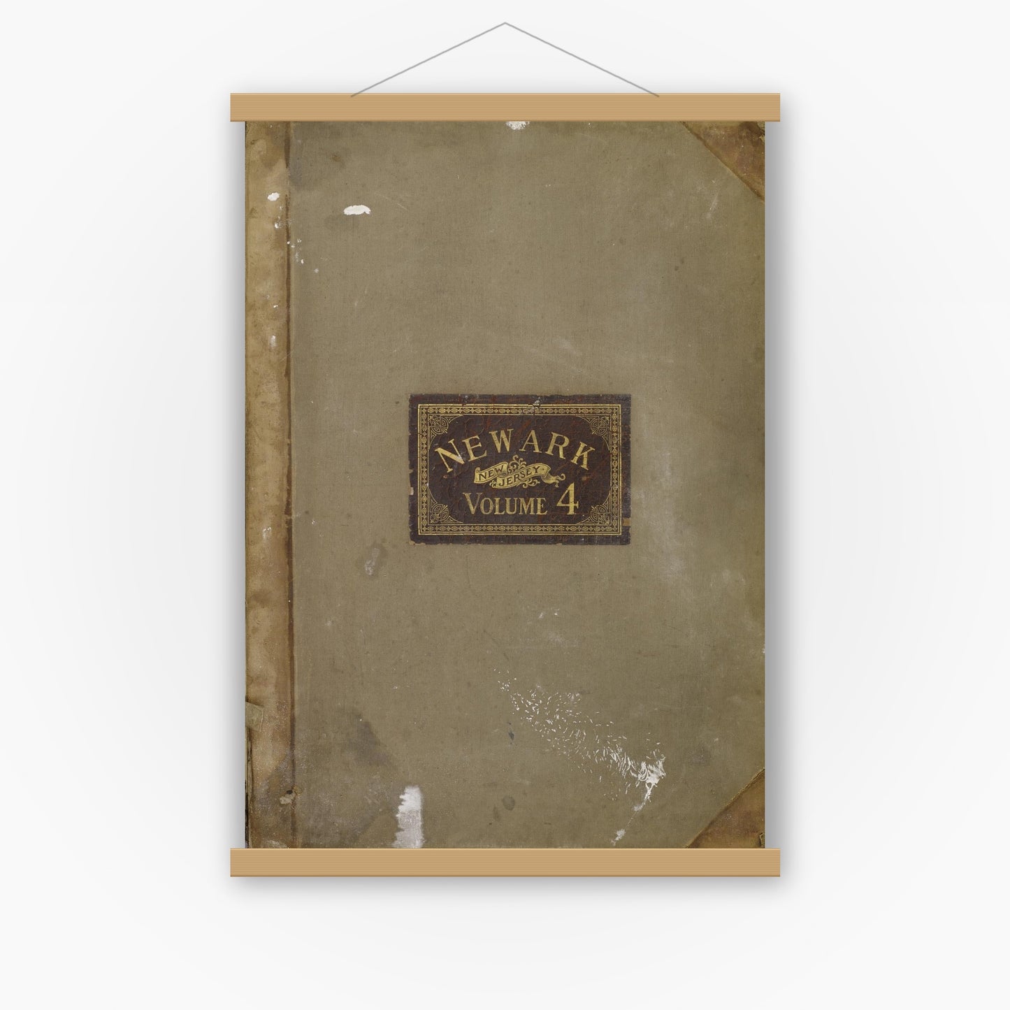 Old map wall art mockup — magnetic wood frame on white wall — Sanborn Fire Insurance Map from Newark, Essex County, New Jersey (1909), Sheet #0001