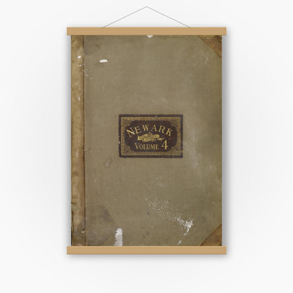 Old map wall art mockup — magnetic wood frame on white wall — Sanborn Fire Insurance Map from Newark, Essex County, New Jersey (1909), Sheet #0001