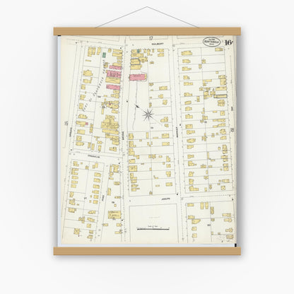 Old map wall art mockup — magnetic wood frame on white wall — Sanborn Fire Insurance Map from Ashtabula, Ashtabula County, Ohio (1903), Sheet #0016