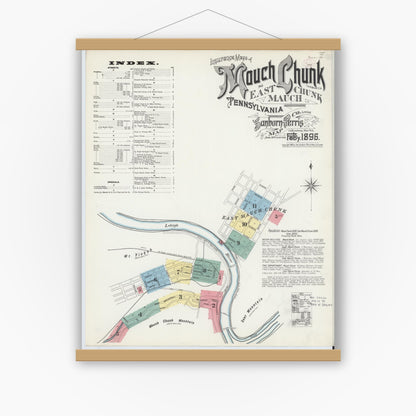 Old map wall art mockup — magnetic wood frame on white wall — Sanborn Fire Insurance Map from Mauch Chunk, Carbon County, Pennsylvania (1896) - Complete Map Set