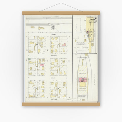 Old map wall art mockup — magnetic wood frame on white wall — Sanborn Fire Insurance Map from Hearne, Robertson County, Texas (1896), Sheet #0002