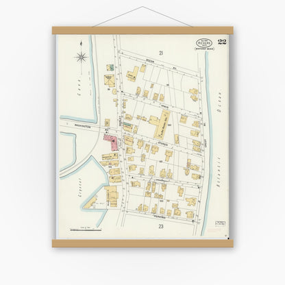 Old map wall art mockup — magnetic wood frame on white wall — Sanborn Fire Insurance Map from Revere, Suffolk County, Massachusetts (1900), Sheet #0022