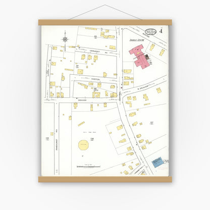Old map wall art mockup — magnetic wood frame on white wall — Sanborn Fire Insurance Map from Saugus, Essex County, Massachusetts (1922), Sheet #0004