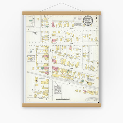 Old map wall art mockup — magnetic wood frame on white wall — Sanborn Fire Insurance Map from Bradford, Darke and Miami Counties, Ohio (1901) - Complete Map Set