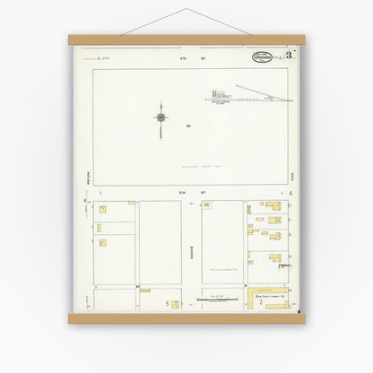 Old map wall art mockup — magnetic wood frame on white wall — Sanborn Fire Insurance Map from Graham, Young County, Texas (1920), Sheet #0003