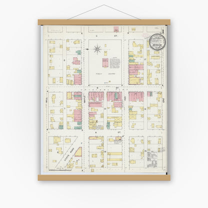 Old map wall art mockup — magnetic wood frame on white wall — Sanborn Fire Insurance Map from Mason, Ingham County, Michigan (1892) - Complete Map Set