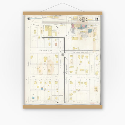 Old map wall art mockup — magnetic wood frame on white wall — Sanborn Fire Insurance Map from Lake City, Wabasha County, Minnesota (1938), Sheet #0015