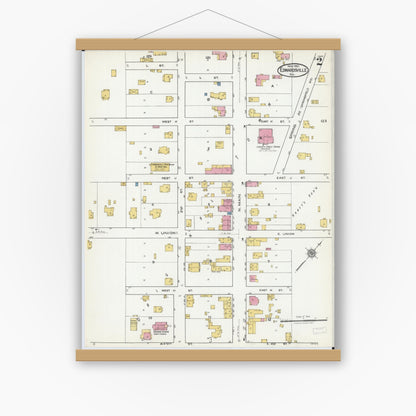 Old map wall art mockup — magnetic wood frame on white wall — Sanborn Fire Insurance Map from Edwardsville, Madison County, Illinois (1921), Sheet #0002