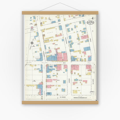 Old map wall art mockup — magnetic wood frame on white wall — Sanborn Fire Insurance Map from Eagle Pass, Maverick County, Texas (1916), Sheet #0004