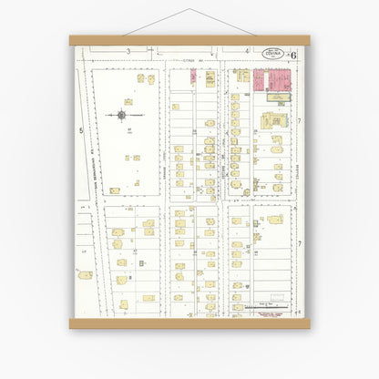 Old map wall art mockup — magnetic wood frame on white wall — Sanborn Fire Insurance Map from Covina, Los Angeles County, California (1911), Sheet #0006
