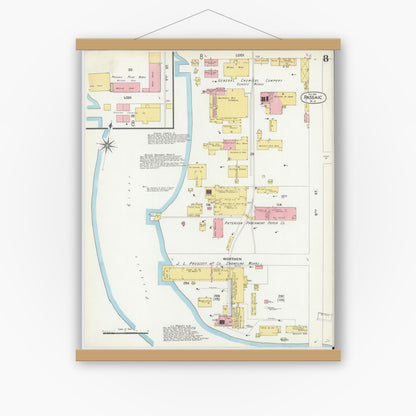 Old map wall art mockup — magnetic wood frame on white wall — Sanborn Fire Insurance Map from Passaic, Passaic County, New Jersey (1903), Sheet #0008
