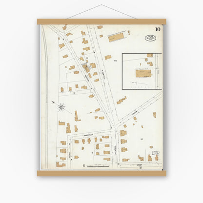 Old map wall art mockup — magnetic wood frame on white wall — Sanborn Fire Insurance Map from Natick, Middlesex County, Massachusetts (1899), Sheet #0010
