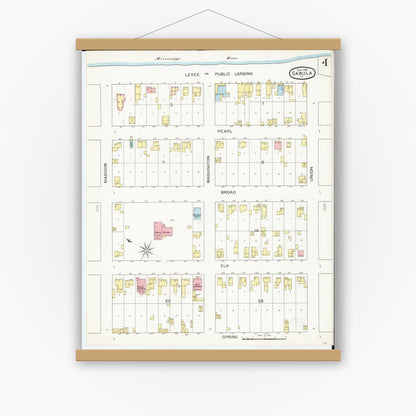 Old map wall art mockup — magnetic wood frame on white wall — Sanborn Fire Insurance Map from Sabula, Jackson County, Iowa (1893), Sheet #0004