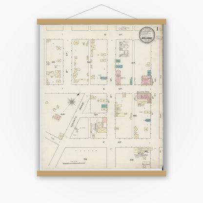Old map wall art mockup — magnetic wood frame on white wall — Sanborn Fire Insurance Map from Williams, Colusa County, California (1886) - Complete Map Set