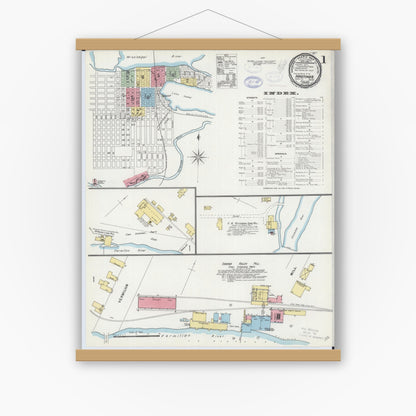 Old map wall art mockup — magnetic wood frame on white wall — Sanborn Fire Insurance Map from Hastings, Dakota County, Minnesota (1898), Sheet #0001